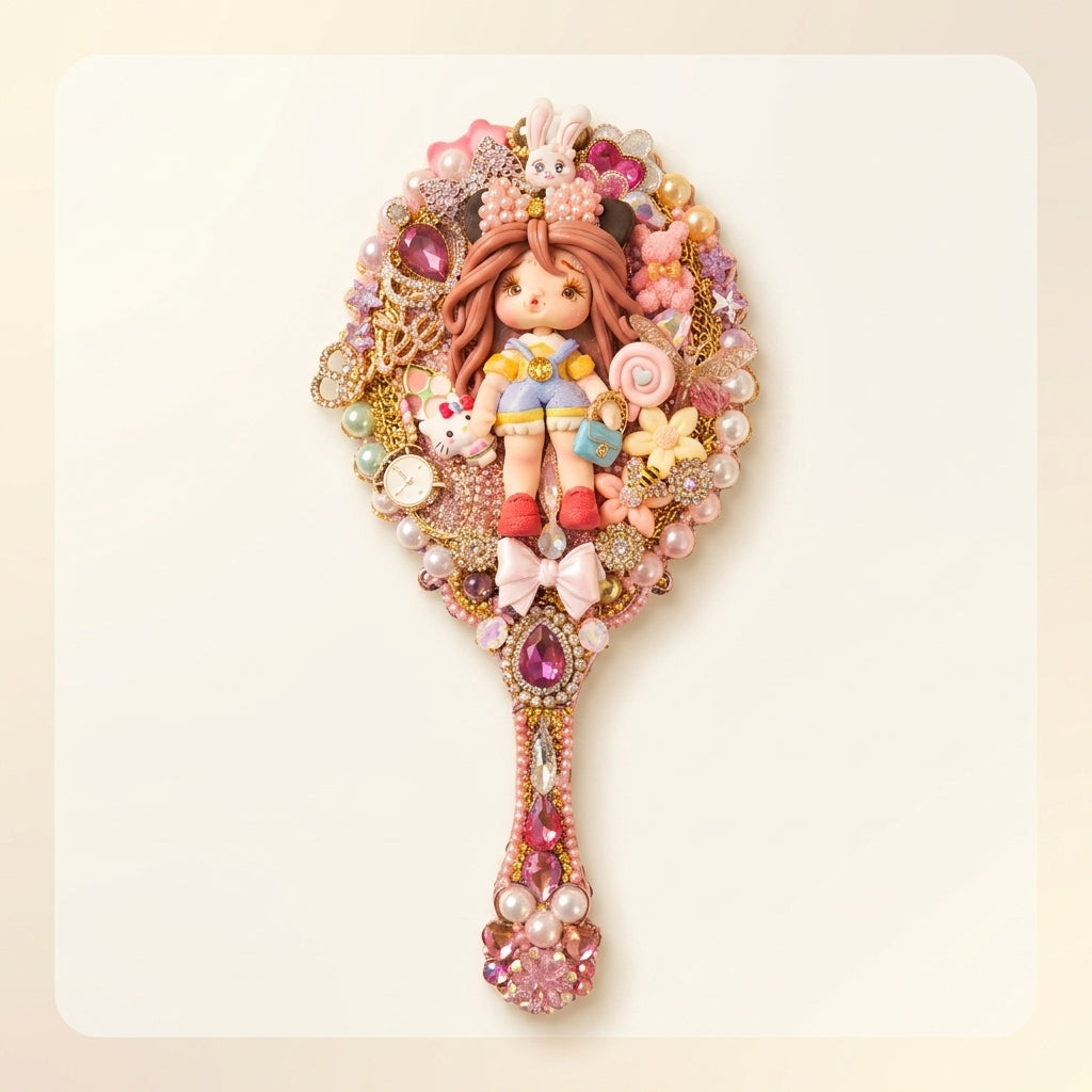 Espejo de mano decorado hecho a mano - Colección de muñecas