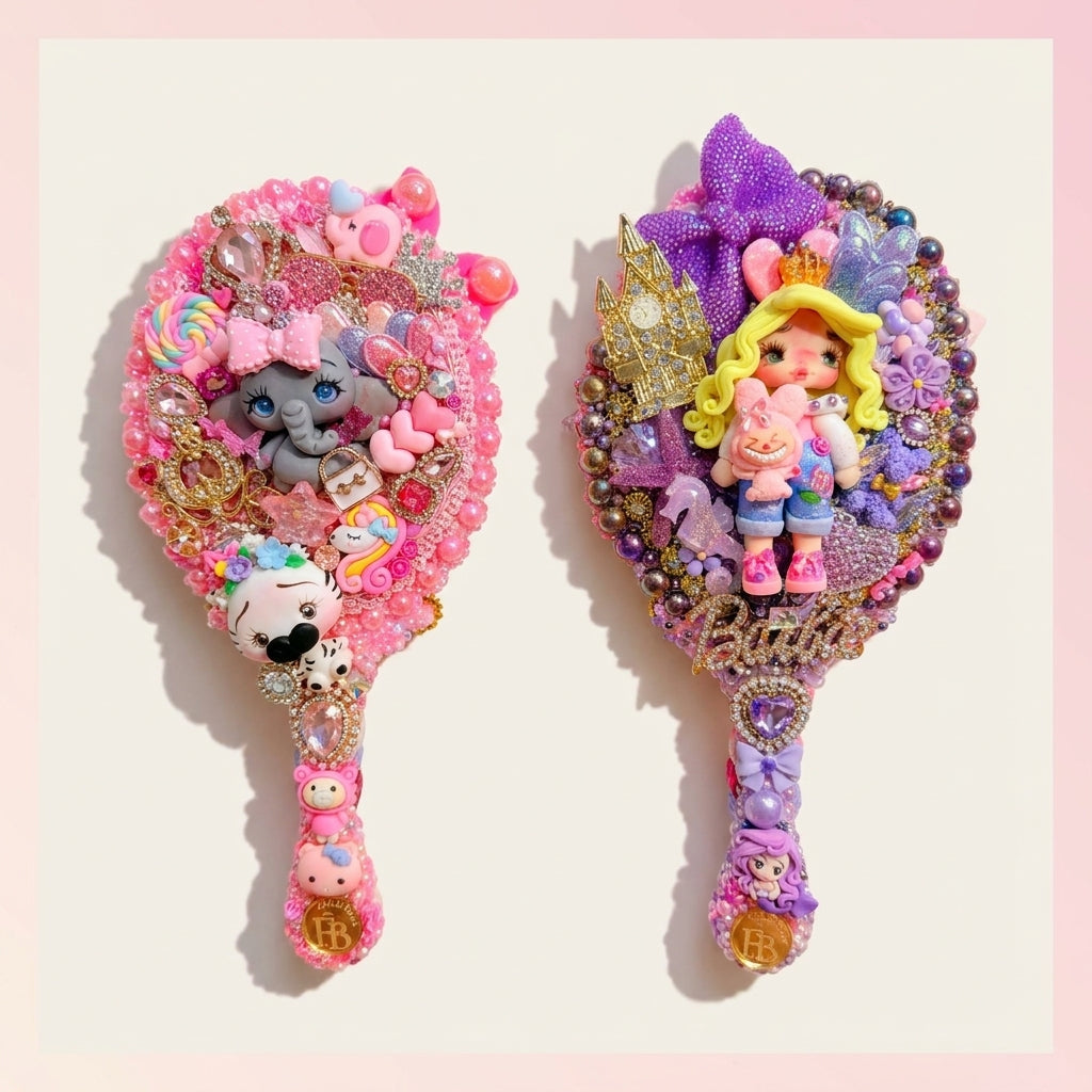 Espejo de mano decorado hecho a mano - Colección de muñecas